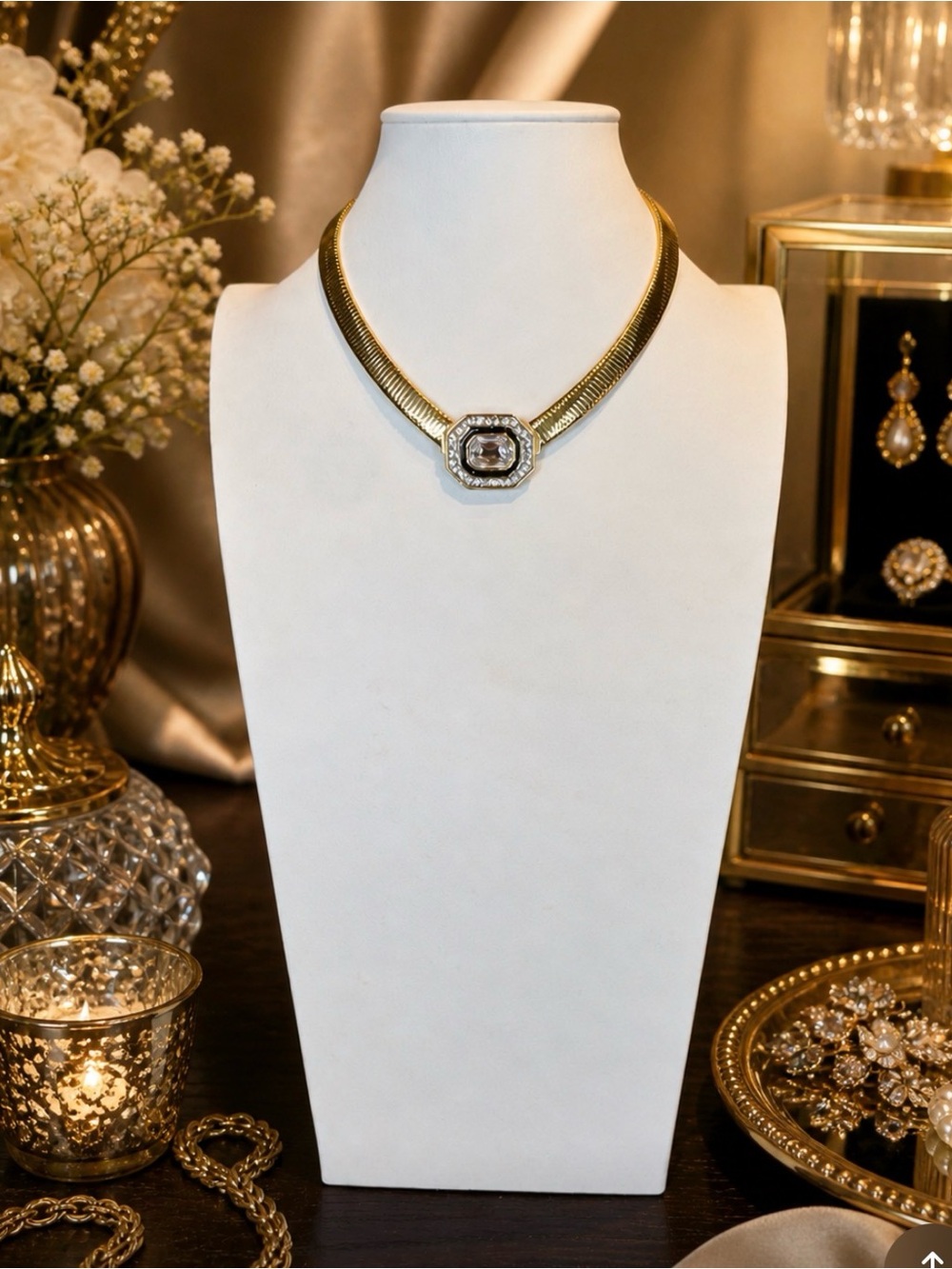 TRIFARI Vintage Omega Statement Necklace with Octagon Crystal & Enamel Pendant
